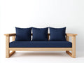 Wohnzimmer-Sofa 198×82×86 cm - Naturholz Dunkelblau - gepolstertes Holzsofa mit geradlinigem Rahmen