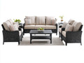 Gartentisch- und Stuhlset 330×260×86 cm - Polyrattan und Metall - schwarz-beige - für den Außenbereich - mit Sofas und 3 Tischen