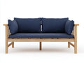 Wohnzimmer-Sofa 205×84×88 cm - Naturholz Dunkelblau - Stoffsofa mit offenem Holzgestell und breiter Sitzfläche
