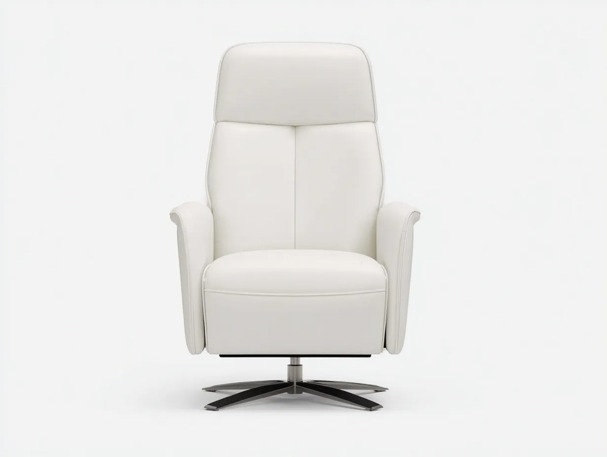 Wohnzimmer-Sessel 86×94×113 cm - Weiß - Relaxsessel in Lederoptik mit ausklappbarer Fußstütze und Drehbasis