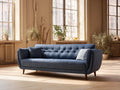 Wohnzimmer-Sofa 218×91×84 cm - Dunkelblau - Stoffbezug mit Knopfheftung und geschwungenen Armlehnen