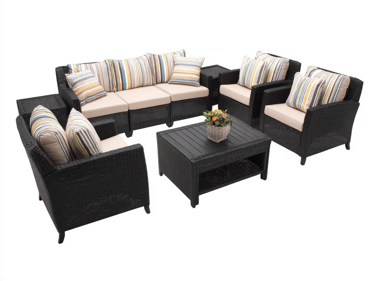 Polyrattan Gartentisch- und Stuhlset 190×75×80 cm - Schwarz Beige - Lounge für Im Freien