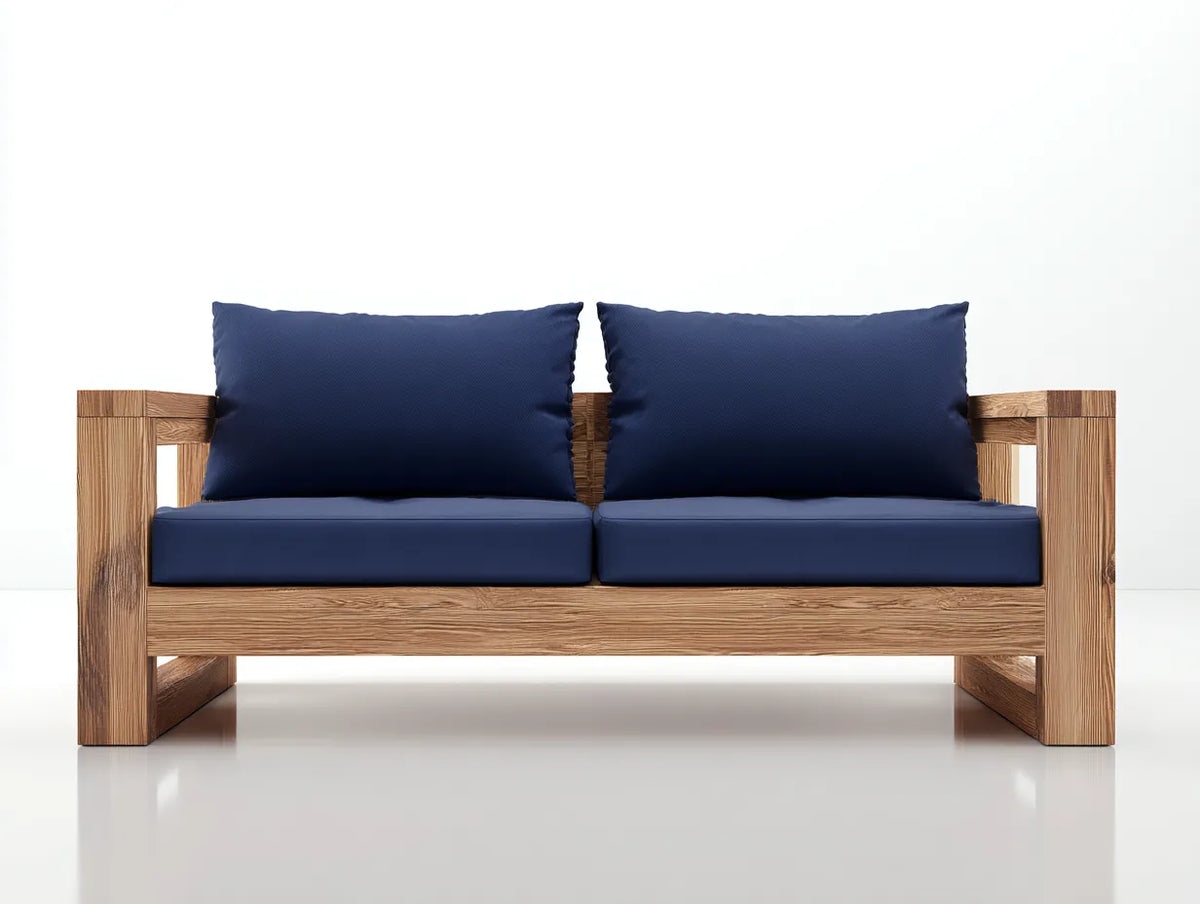 Sofa 190×82×78 cm - Stoff und Holz - blau/holz - für das Wohnzimmer - geradliniges Zweisitzer-Design