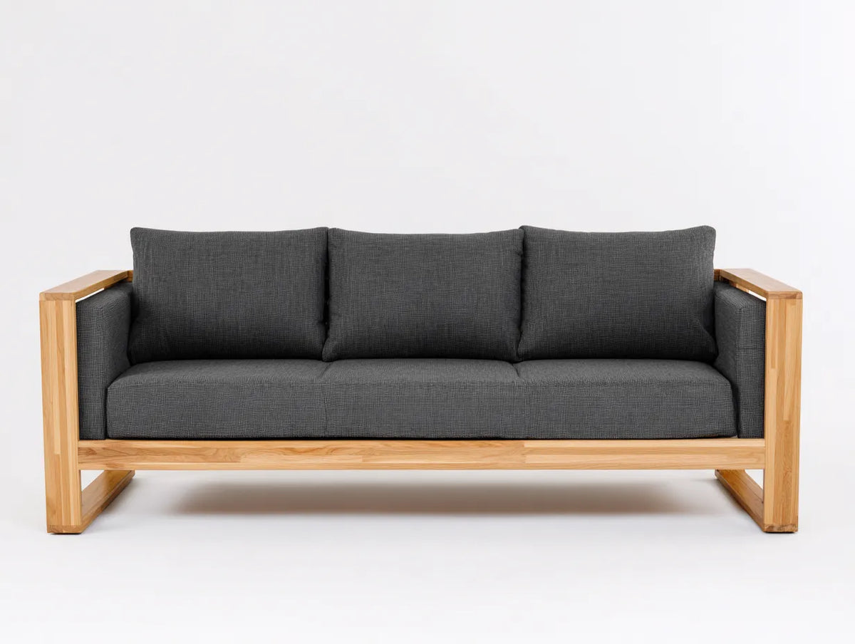Sofa 215×88×82 cm - Stoff und Holz - grau/holz - für das Wohnzimmer - geradliniges Dreisitzer-Design