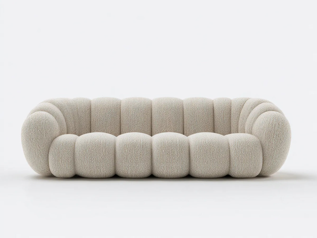Sofa 225×95×72 cm - Stoffpolsterung - beige - für das Wohnzimmer - weich gerundetes Design