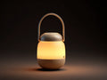 Tragbare Außenlampe 16×16×28 cm - Kunststoff und Metall - beige-grau - warmes Licht - mit Tragebügel