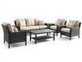 Gartentisch- und Stuhlset 300×220×85 cm - Schwarz/Beige - Polyrattan-Sitzgruppe mit Sofa Sesseln und Ablagetisch