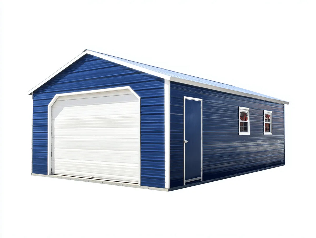 Metall Gartenhäuschen 600×360×300 cm - Dunkelblau/Weiß - geräumige Garten-Garage mit Tor und Seitentür