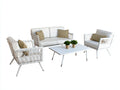 Gartentisch- und Stuhlset 210×180×78 cm - Metall und Geflecht - weiß - für den Außenbereich - 4-teiliges Loungeset